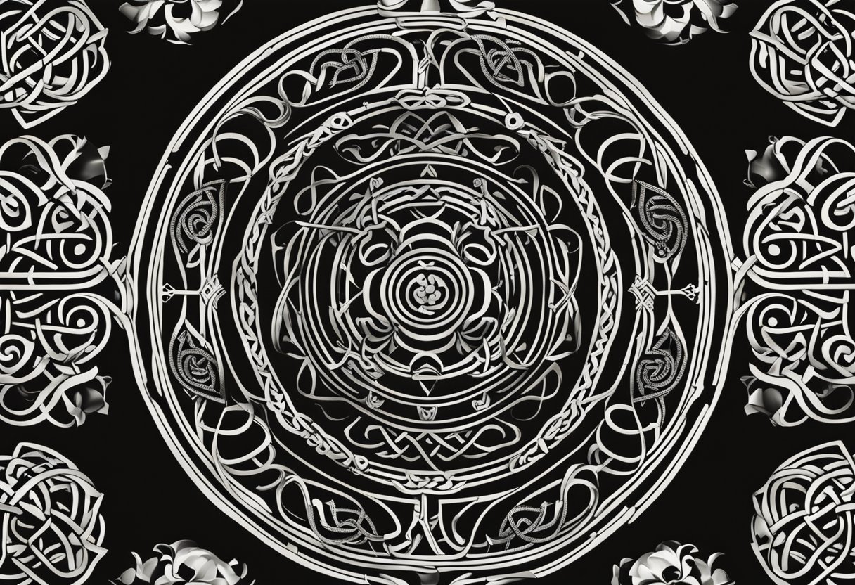 A Celtic knot unfurling into intricate patterns, surrounded by spirals and geometric shapes, representing the evolution into insular art