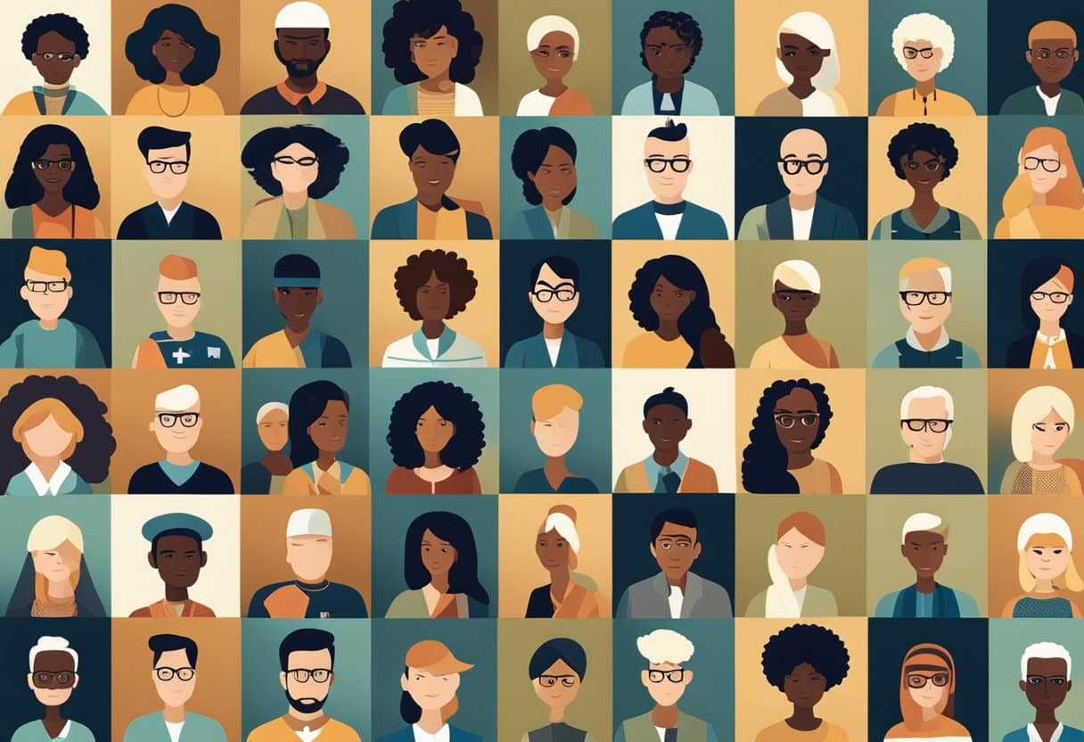 A diverse group of people using gadgets in a natural setting, with a mix of traditional and modern elements, showcasing respect for cultures and the environment