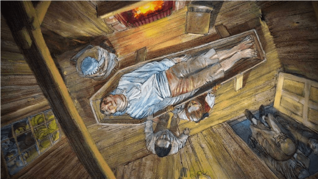 Charles Byrne in his enormous lead coffin