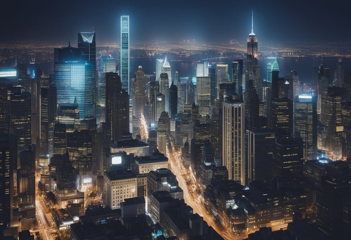 Cinematic Cities: Unveiling the Real-Life Backdrops of Iconic Beloved Movies - A bustling metropolis with iconic landmarks from famous films, blending modern skyscrapers with historic architecture, surrounded by bustling streets and vibrant nightlife