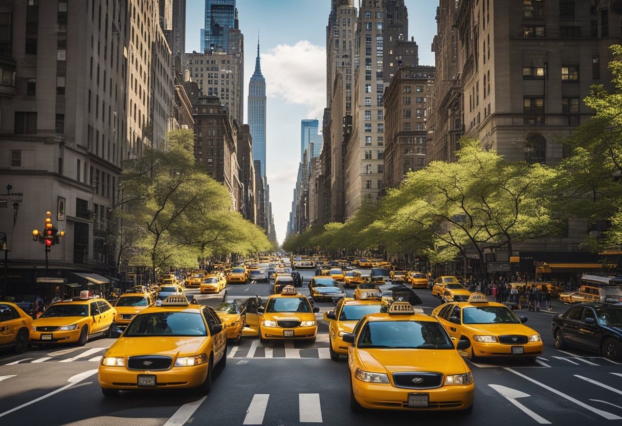 Cinematic Cities: Unveiling the Real-Life Backdrops of Iconic Beloved Movies - A bustling New York City street, with yellow taxis and towering skyscrapers, sets the scene for a classic film. The Empire State Building and Central Park provide a picturesque backdrop