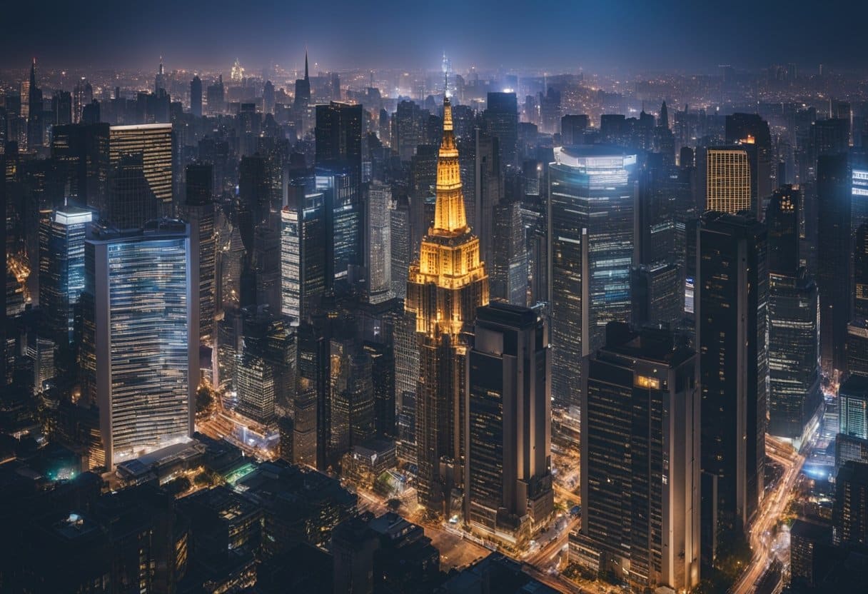 Cinematic Cities: Unveiling the Real-Life Backdrops of Iconic Beloved Movies - A bustling city skyline with iconic landmarks, busy streets, and vibrant lights. The city exudes character and charm, with a mix of old and modern architecture