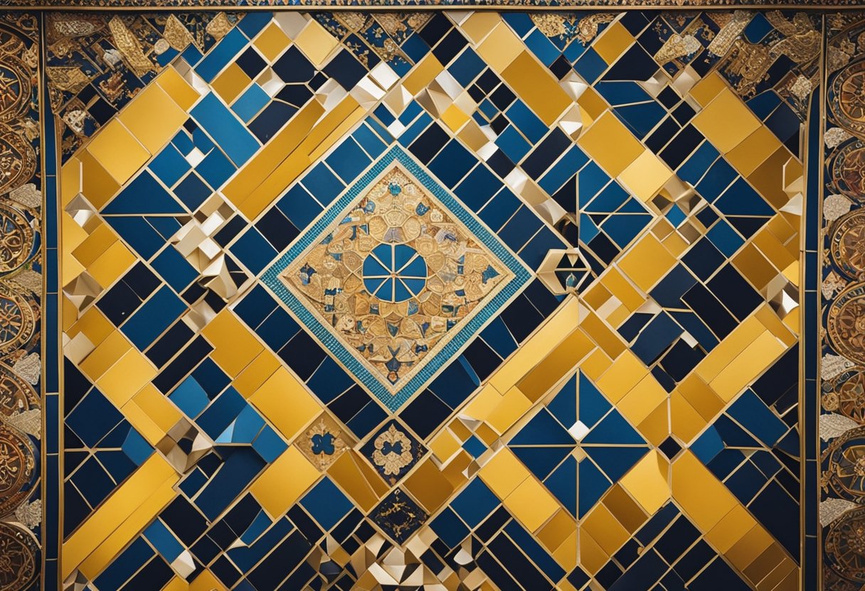 The Mosaic Art of the Byzantine Empire: Unveiling Timeless Splendour - A grand mosaic of gold and vibrant colors adorns the walls of a Byzantine cathedral, depicting religious figures and intricate geometric patterns