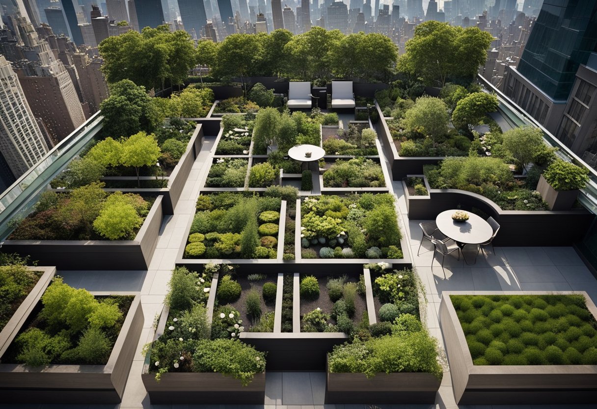 Beautiful view of Urban Skyscrapers With Rooftop Gardens