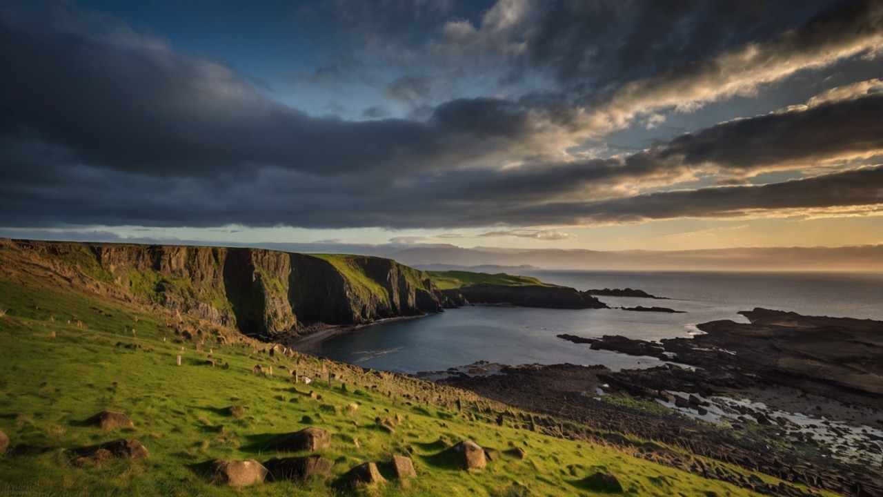 Beautiful Northern Ireland coastal scenery near Carrick a Rede Rope bridge,  Ballycastle County Antrim Northern Ireland UK GB Stock Photo - Alamy, image size:1280x720