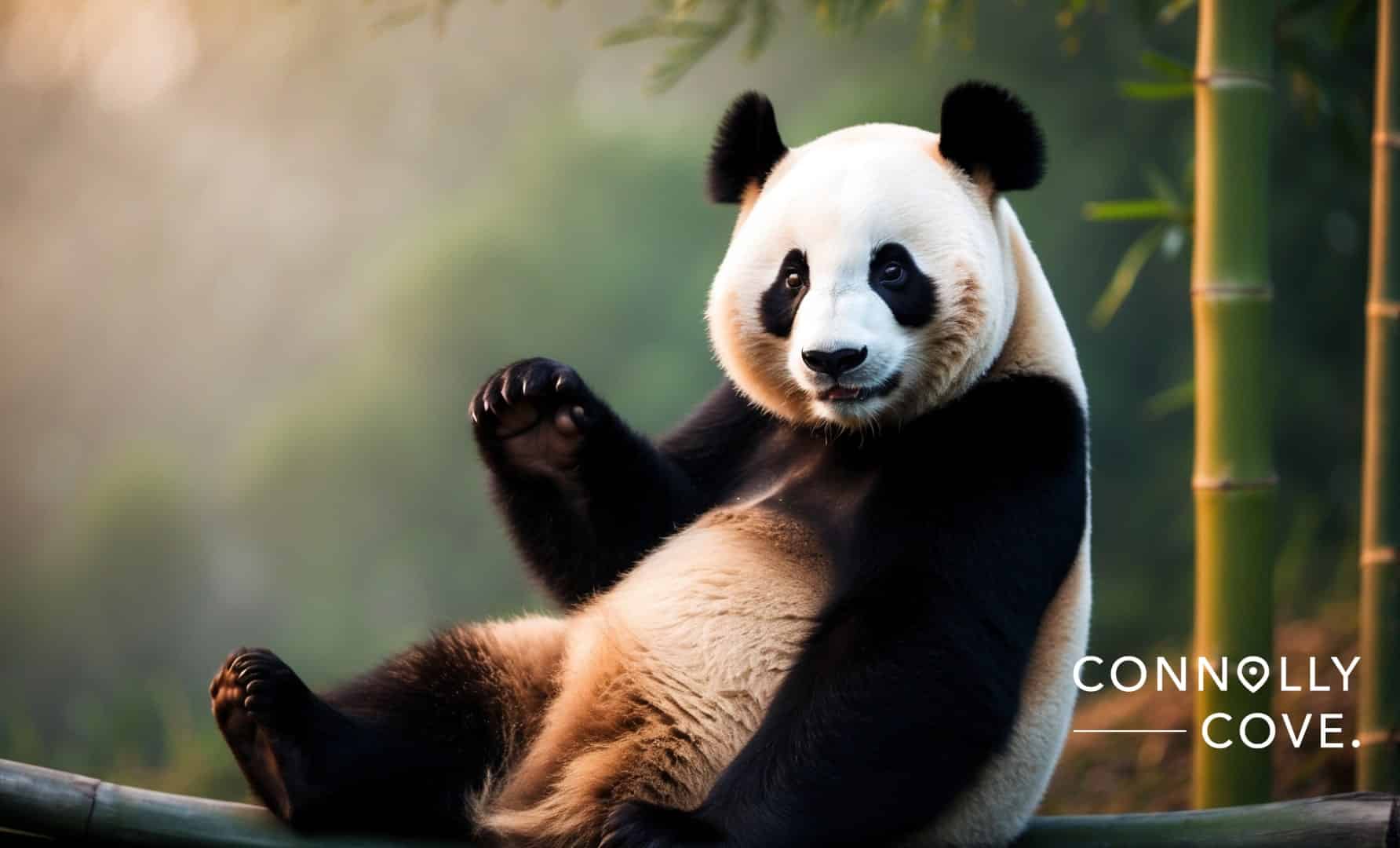 "Giant panda resting in a forest, from a guide on conservation and travel experiences."