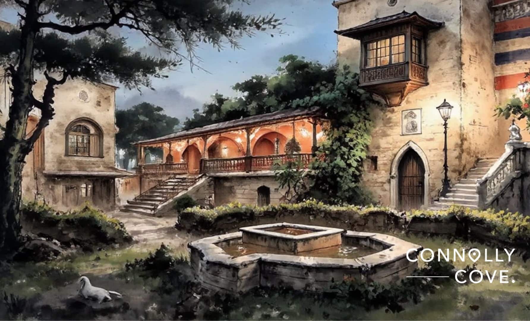 "Captivating aerial view of the Palace of Prince Naguib Hassan Abdallah, showcasing its expansive layout and traditional Islamic design elements."