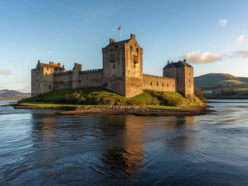 Caernarfon Castle Wales birthplace of Edward II with polygonal towers and medieval fortifications